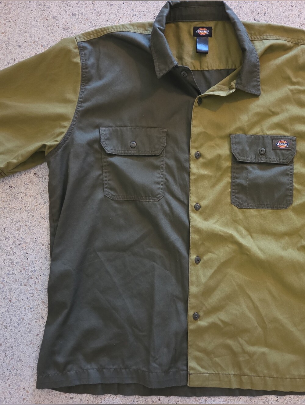 Dickies Mens Green Color Block Short Sleeve Work Casual Steeetwear Size XL